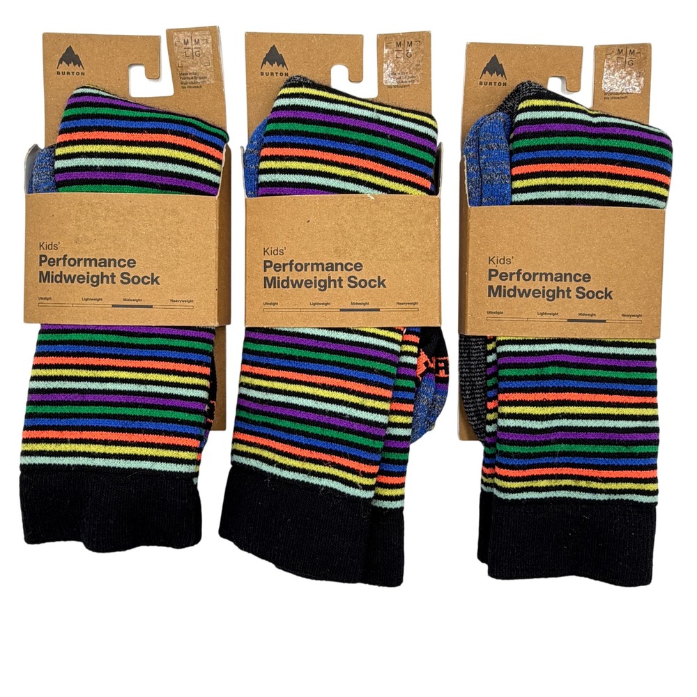 Burton Kids Performance Midweight Sock M/L (2-4) - Mini Stripe - LOT OF 3 NEW